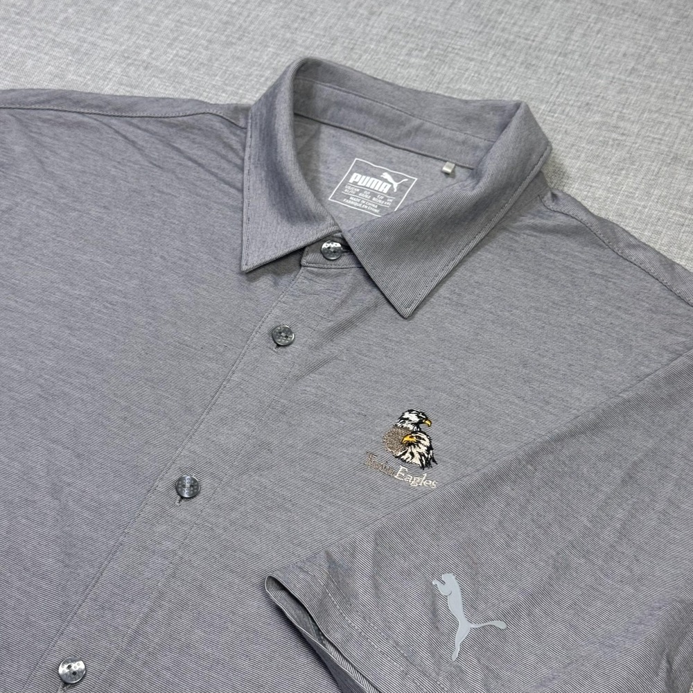 Puma Button Shirt Mens XL Gray Striped Golf Performance Twin Eagles Embroidered